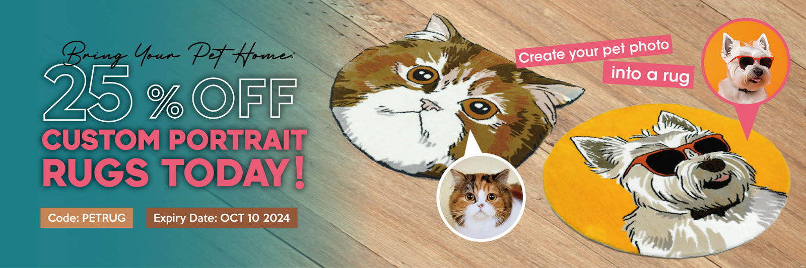 Bring Your Pet Home: 25% Off Custom Portrait Rugs Today!