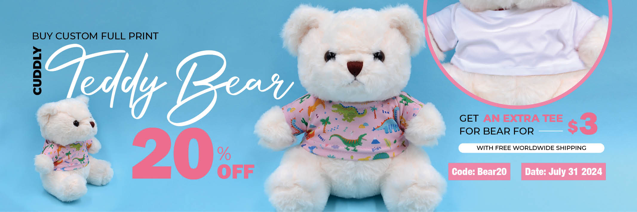 Buy Custom Full Print Cuddly Teddy Bear 20% Off & get an extra Tee For Bear for $3 with Free Worldwide Shipping